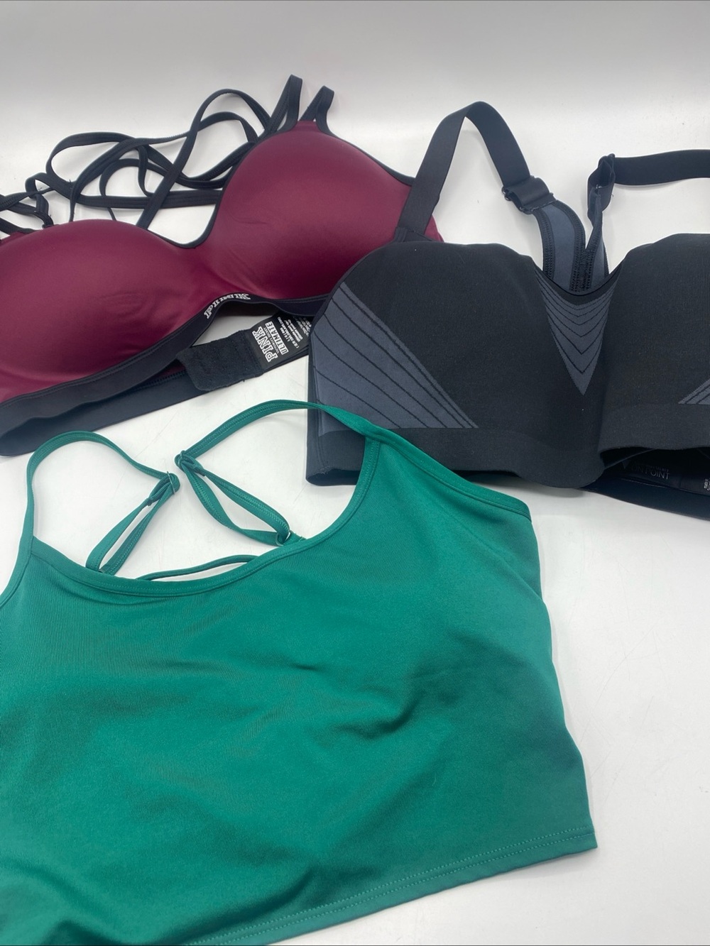 Victoria Secret Pink Sport Bra On Point 36D, Green Bralette Large Strappy 3